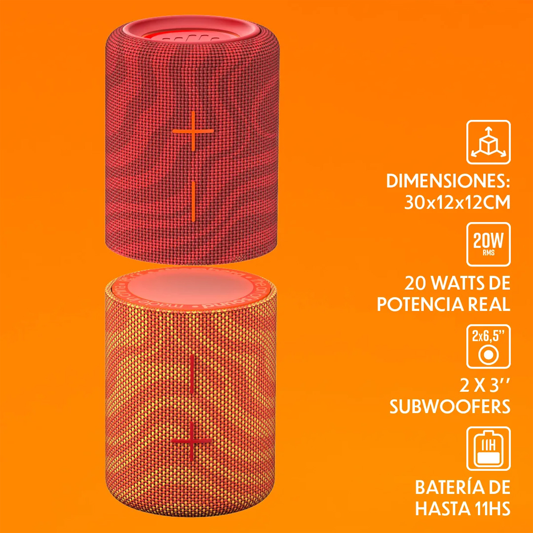Parlante Portatil Stromberg Mega Twin Lava 2 En 1 Ipx4 Usb-c Naranja - Image 4